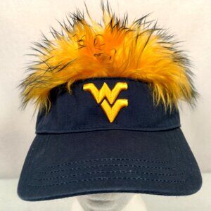 WVU Mountaineers Visor Hat Cap Adult Blue Gold Hair West Virginia University